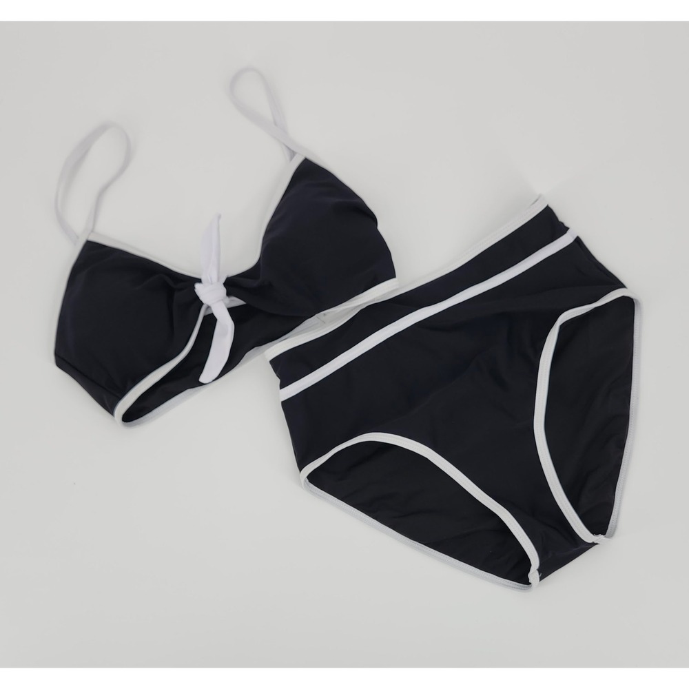 Blooming Jelly Black White High Waisted Tie Front Bikini Small‎ Retro Swimwear